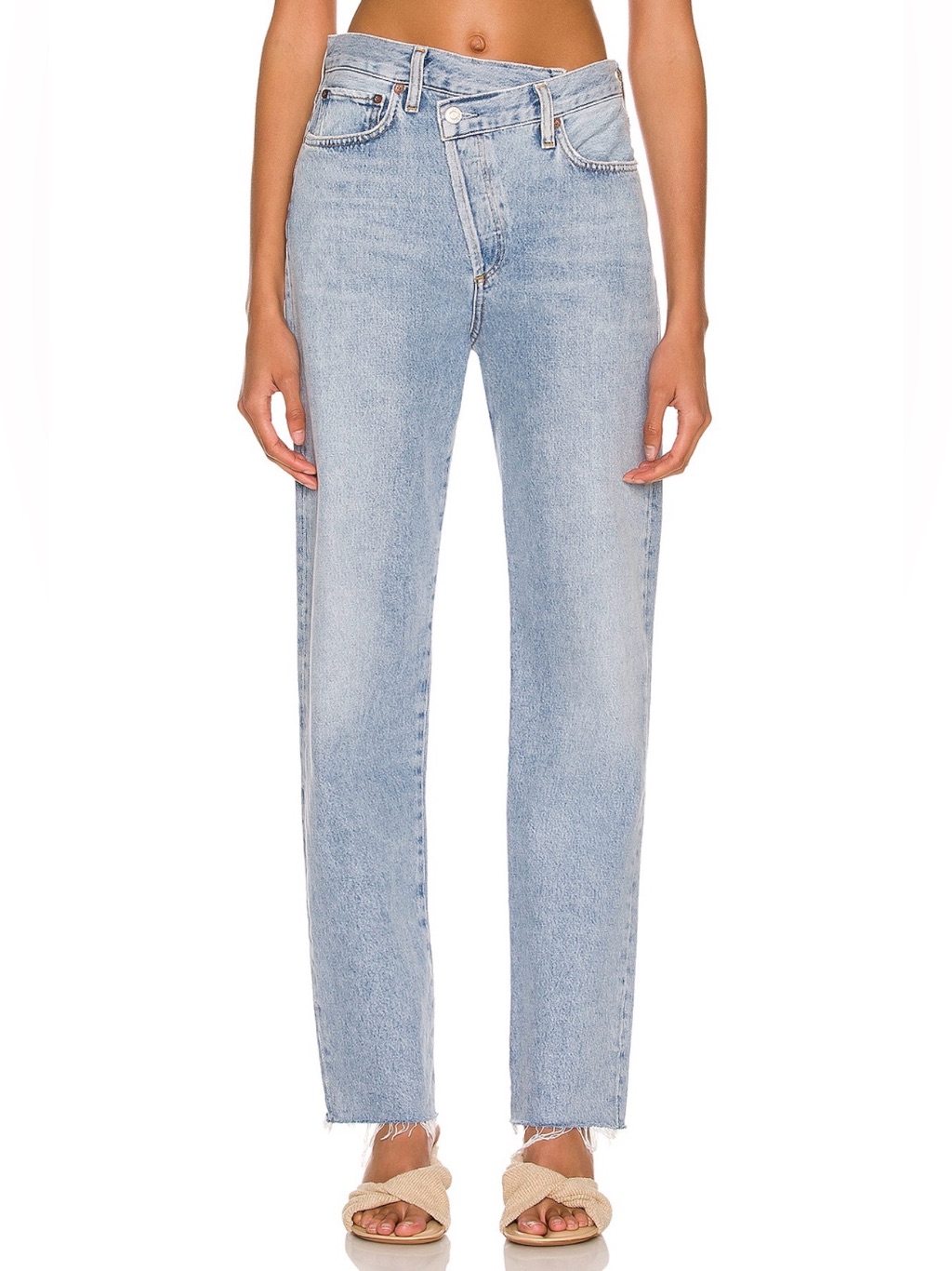 Agolde Criss Cross Straight Jeans Size 25 Dimension High Rise Raw Hem Cotton